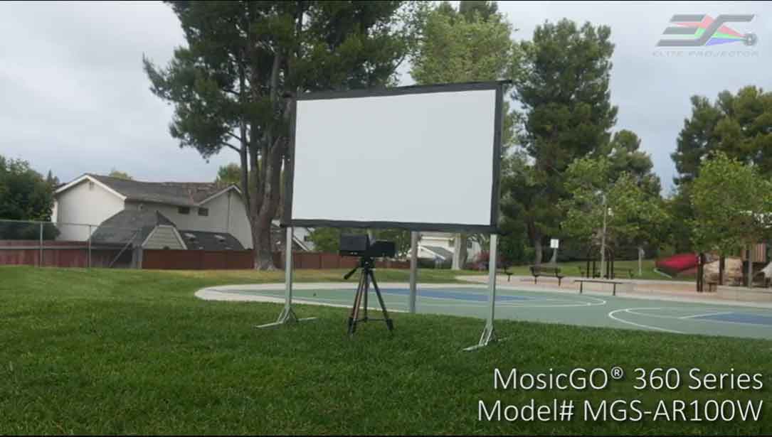 MosicGO® 360 All Season Outdoor Indoor UST Projector/EDGE FREE® Fixed Frame Screens CineWhite UHD-B